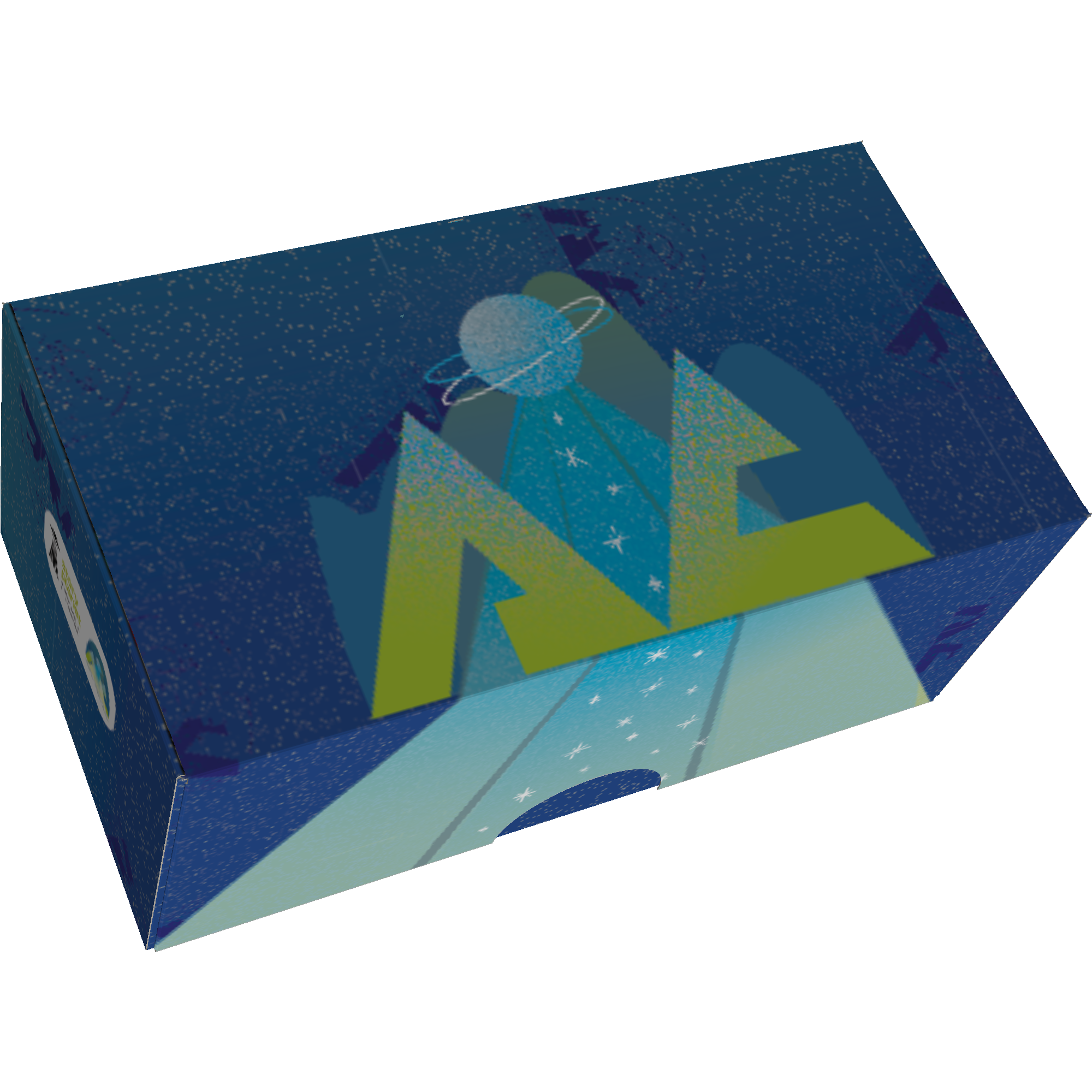 Render of the exterior of our design as it would be shipped to the birthday kid